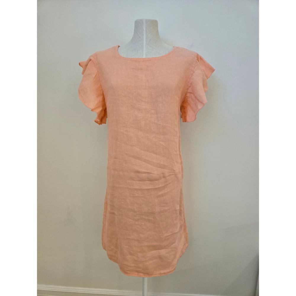 Lungo L'Arno Italy 100% Linen Shift Dress Peach Flutter Sleeve Made in Italy M